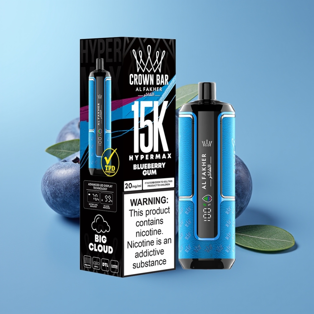 Al Fakher Crown Bar 15K Hypermax 22ml 600mAh DTL Blueberry Gum Disposable Vape Kit