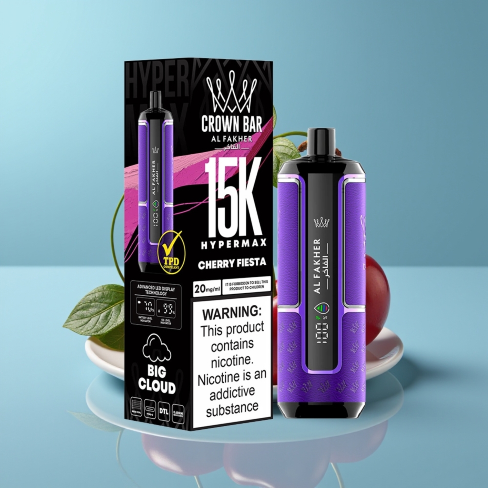 Al Fakher Crown Bar 15K Hypermax 22ml 600mAh Type-C Cherry Fiesta Disposable Vape