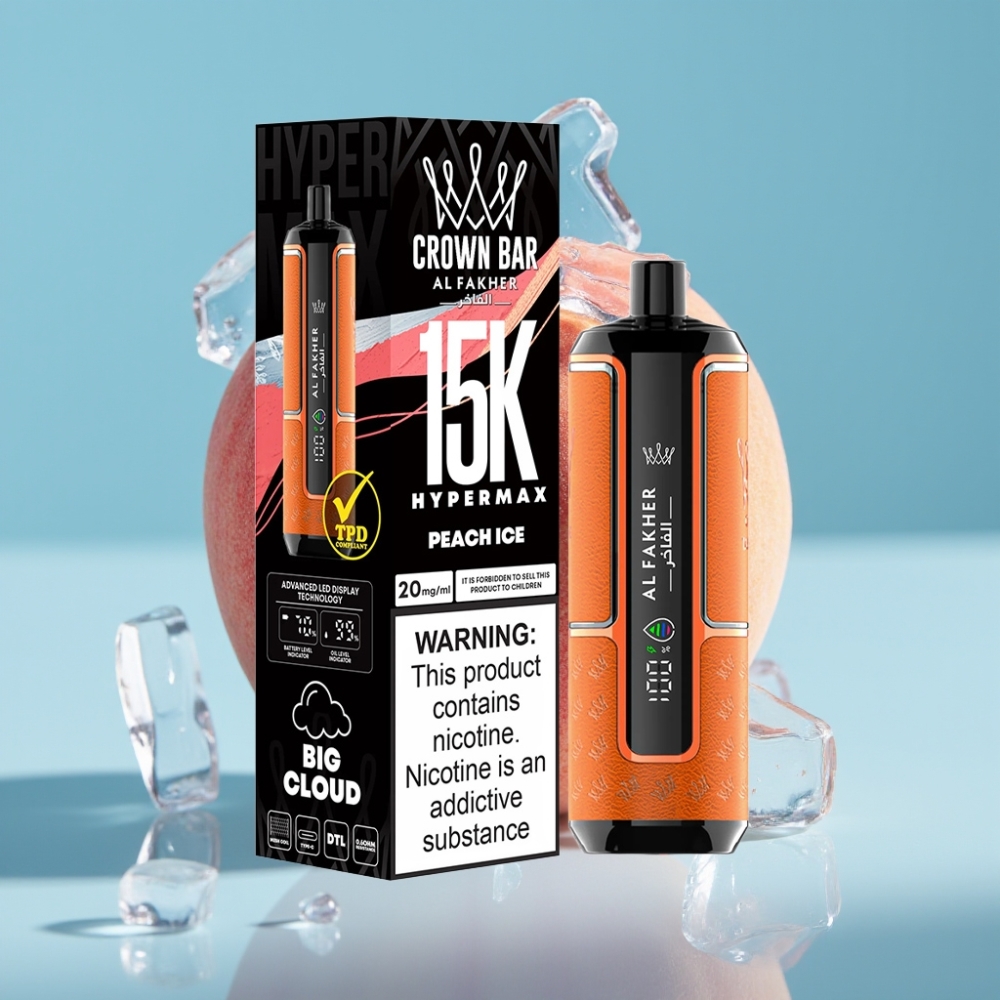 Al Fakher Crown Bar 15K Hypermax 22ml 600mAh Type-C Peach Ice Disposable Vape Kit