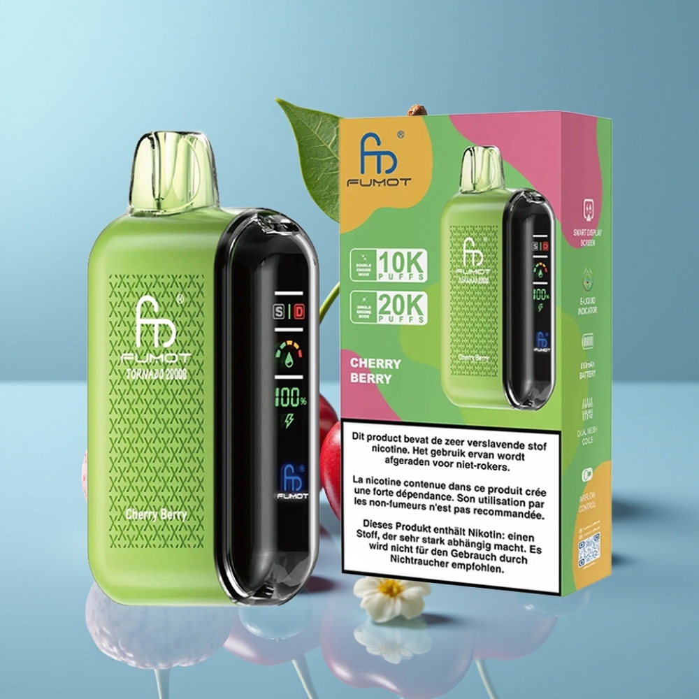 Fumot Tornado 20000 Puffs Dual Mesh 20ml Cherry Berry vape Canada wholesale