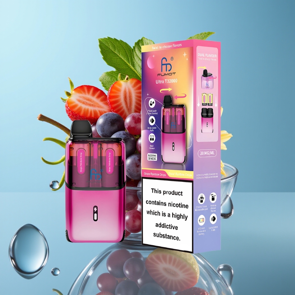 Fumot Ultra T32000 Puffs 24ml 20mg Grape Rainbow Drops - Straw Rainbow Drops