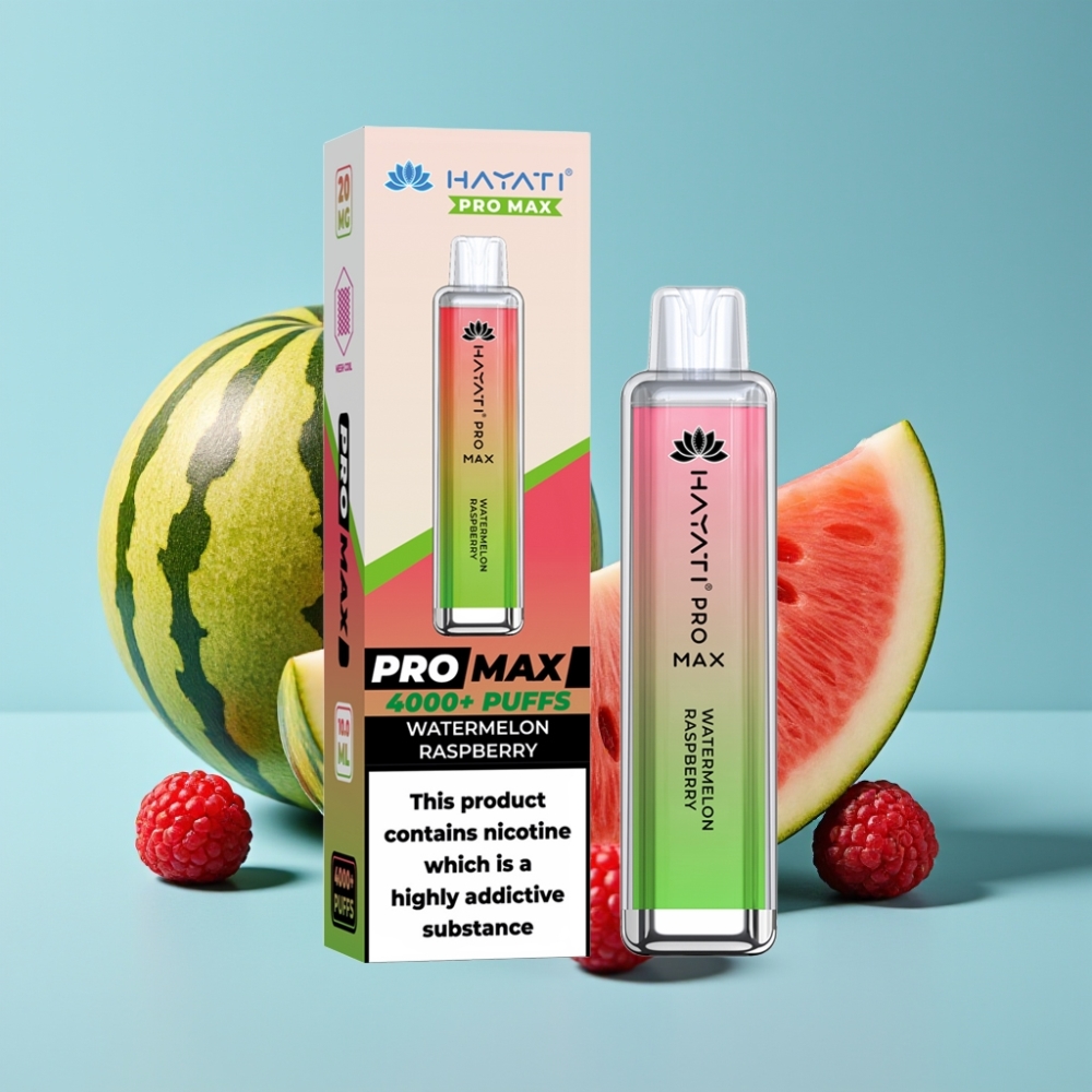 Hayati Pro Max 4000 Puffs Rechargeable Dual Mesh 2ml/10ml TPD Watermelon Raspberry