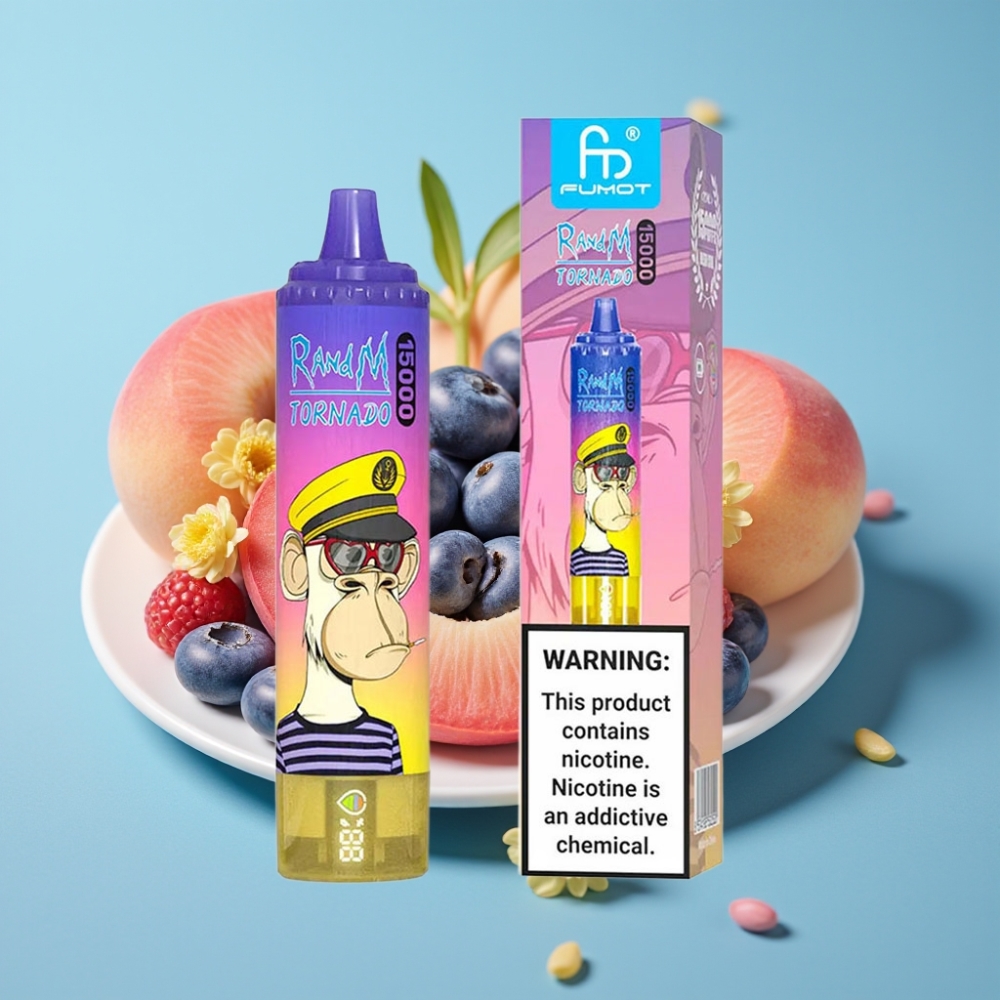 Fumot RandM Tornado 15000 Puffs 25ml 850mAh Mesh LCD Peach Blueberry Candy