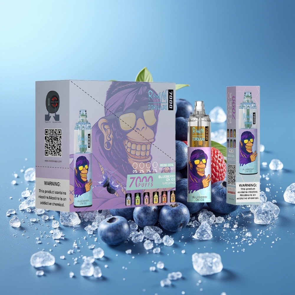 RandM Fumot Tornado 7000 Puffs 14ML Mesh Coil Type-C RGB Blueberry On Ice