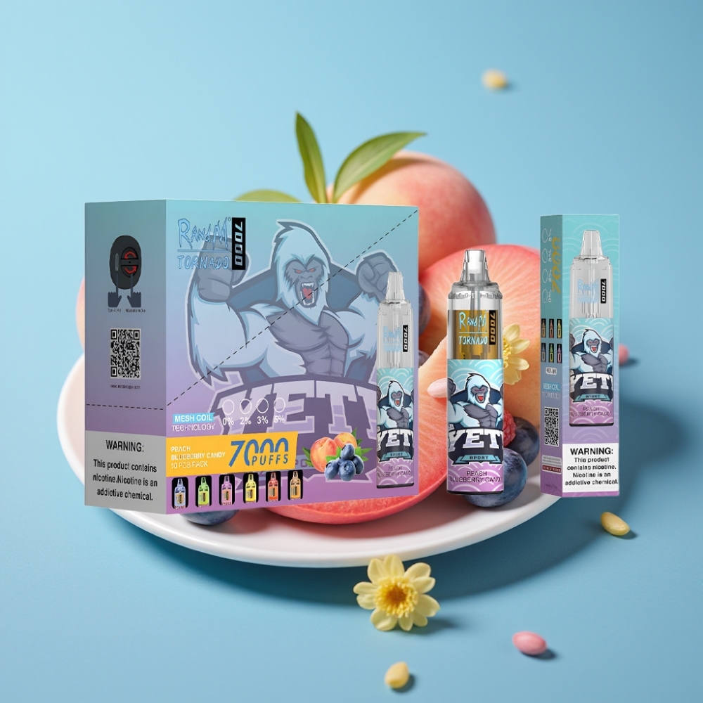 RandM Fumot Tornado 7000 Puffs 14ML Mesh Peach Blueberry Candy Disposable Vape