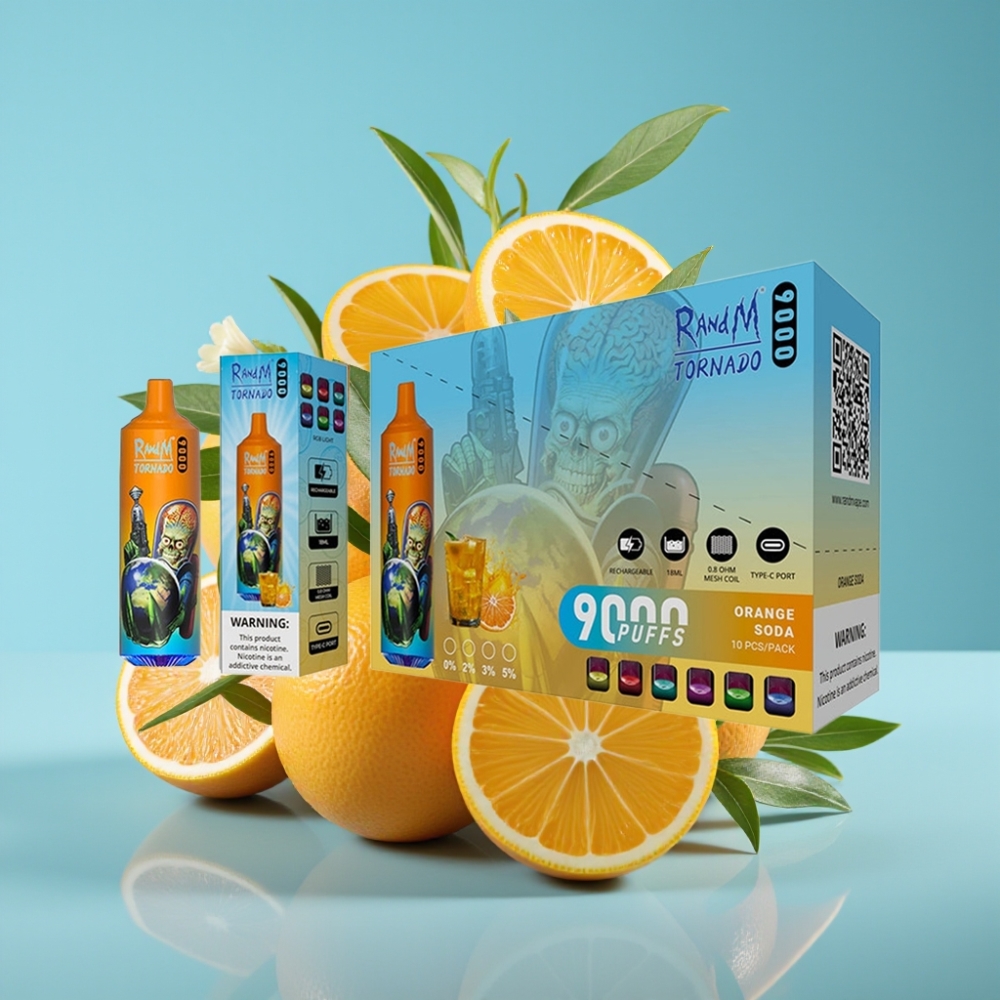 RandM Tornado 9000 Puffs 18mL Mesh Coil Orange Soda Disposable Vape