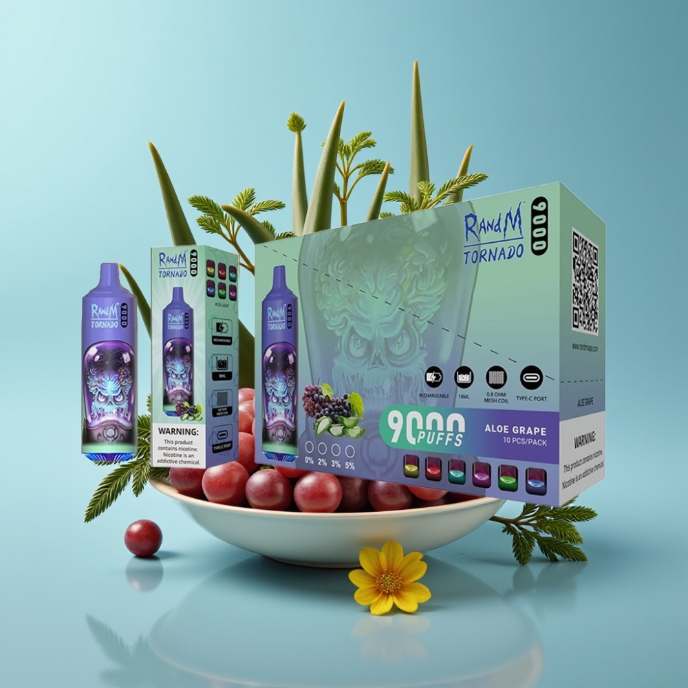 RandM Tornado 9000 Puffs 850mAh 18mL Mesh Coil RGB Aloe Grape