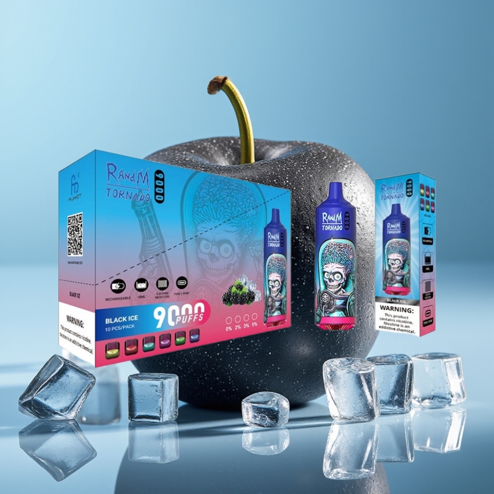 RandM Tornado 9000 Puffs 850mAh 18mL Mesh Coil RGB Black Ice