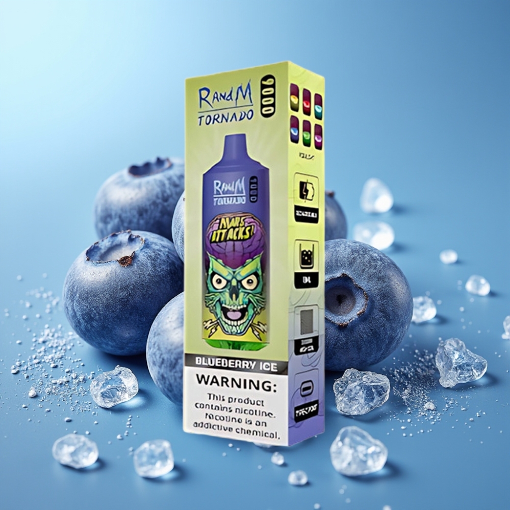 RandM Tornado 9000 Puffs 850mAh 18mL Mesh Coil RGB Blueberry Ice