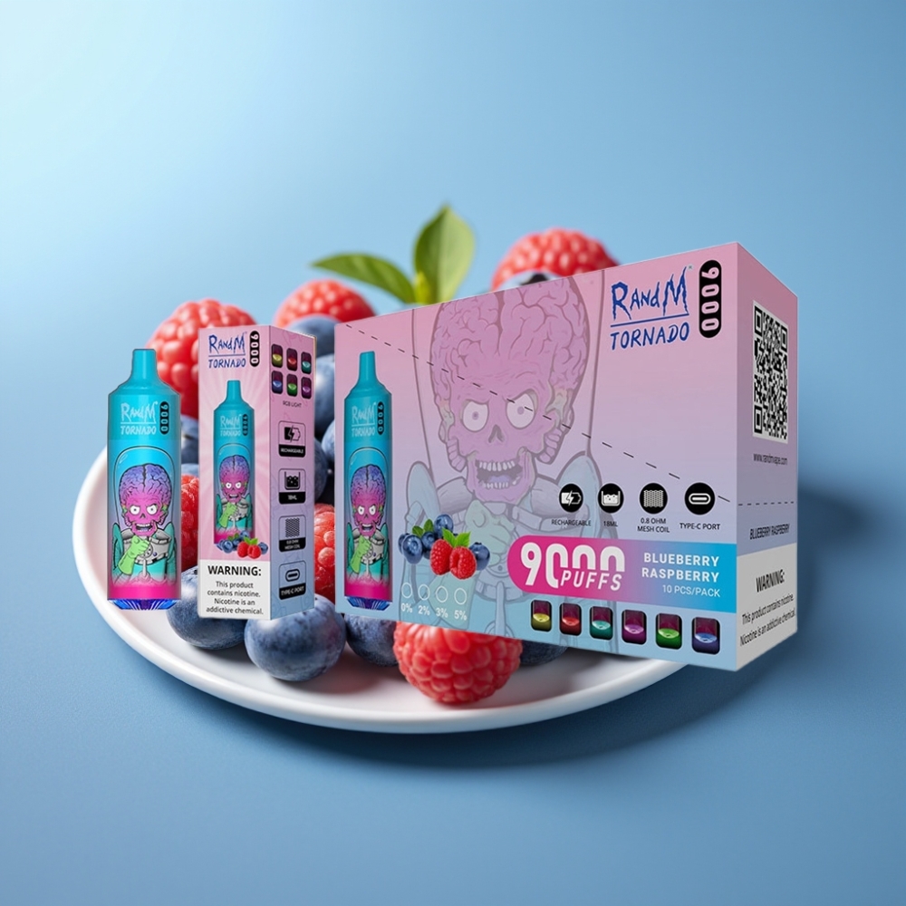 RandM Tornado 9000 Puffs 850mAh 18mL Mesh Coil RGB Display Blueberry Raspberry