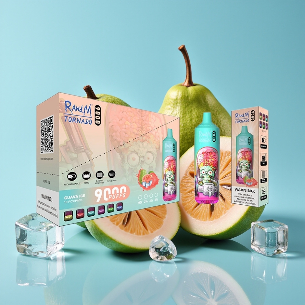 RandM Tornado 9000 Puffs 850mAh 18mL Mesh Coil RGB Display Guava Ice