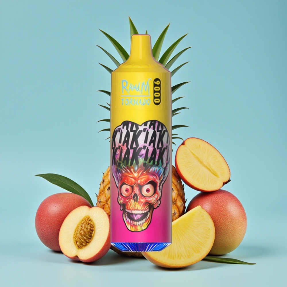 RandM Tornado 9000 Puffs 850mAh 18mL Mesh Coil RGB Display Peachy Mango Pineapple