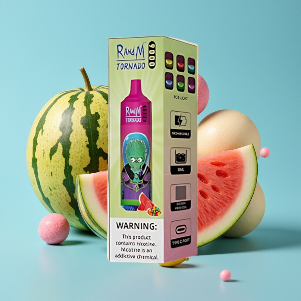 RandM Tornado 9000 Puffs 850mAh 18mL Mesh Coil RGB Display Watermelon Bubble Gum