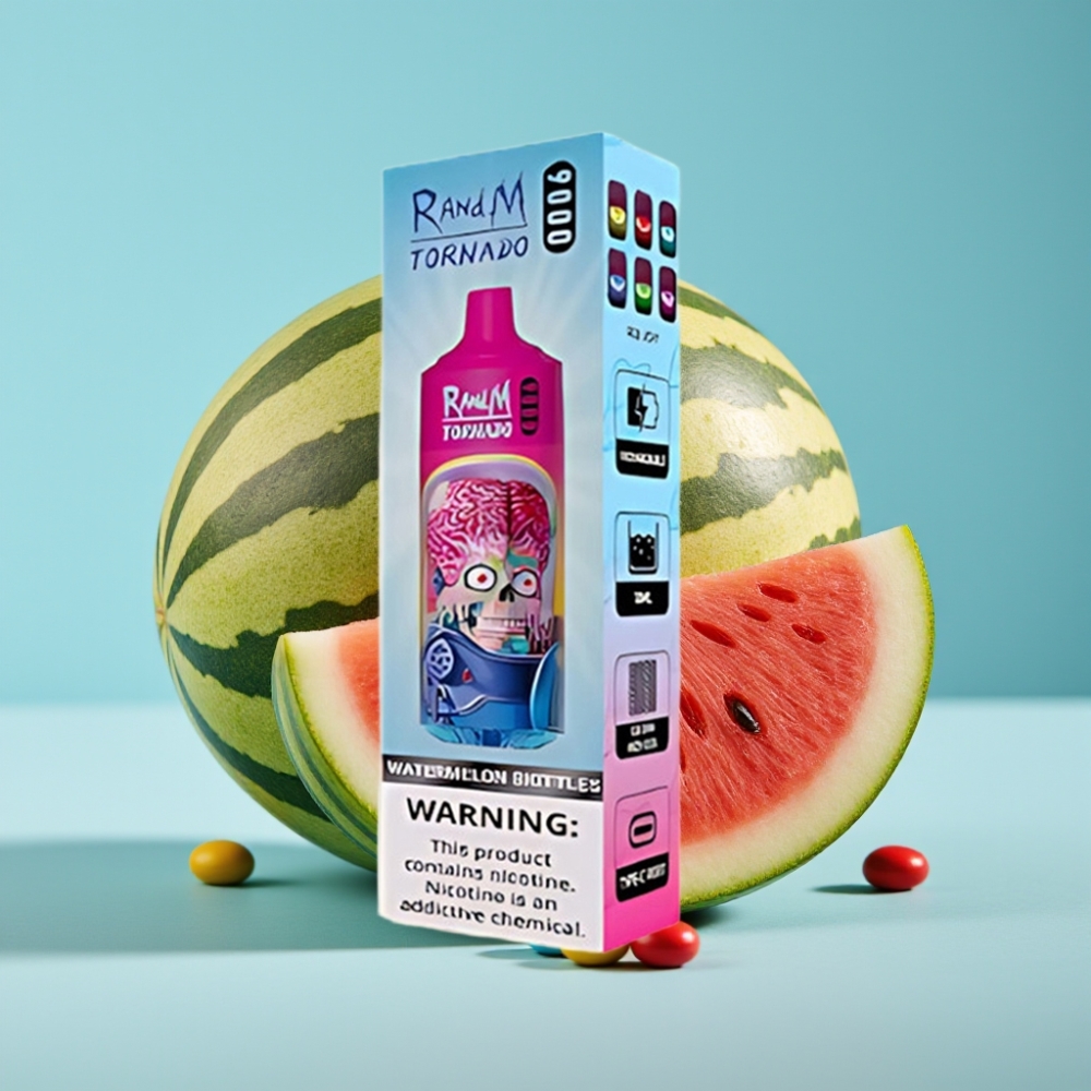 RandM Tornado 9000 Puffs 850mAh 18mL Mesh Coil RGB Display Watermelon Skittles
