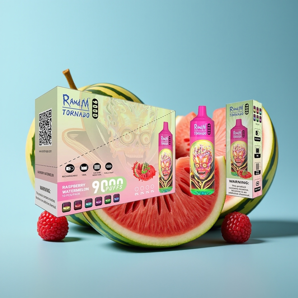 RandM Tornado 9000 Puffs 850mAh 18mL Mesh Coil RGB Raspberry Watermelon