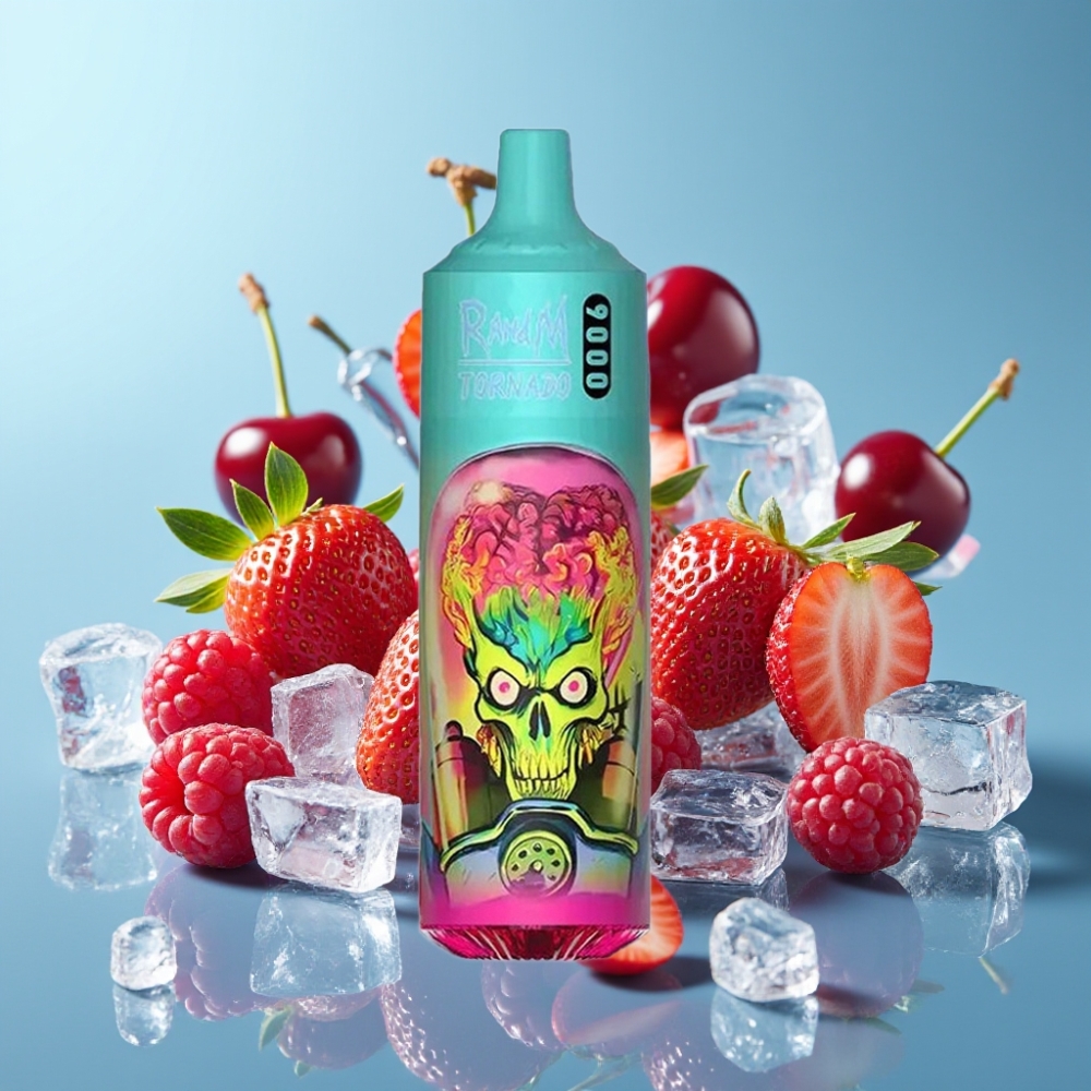 RandM Tornado 9000 Puffs 850mAh 18mL Mesh Coil RGB Strawberry Raspberry Cherry Ice