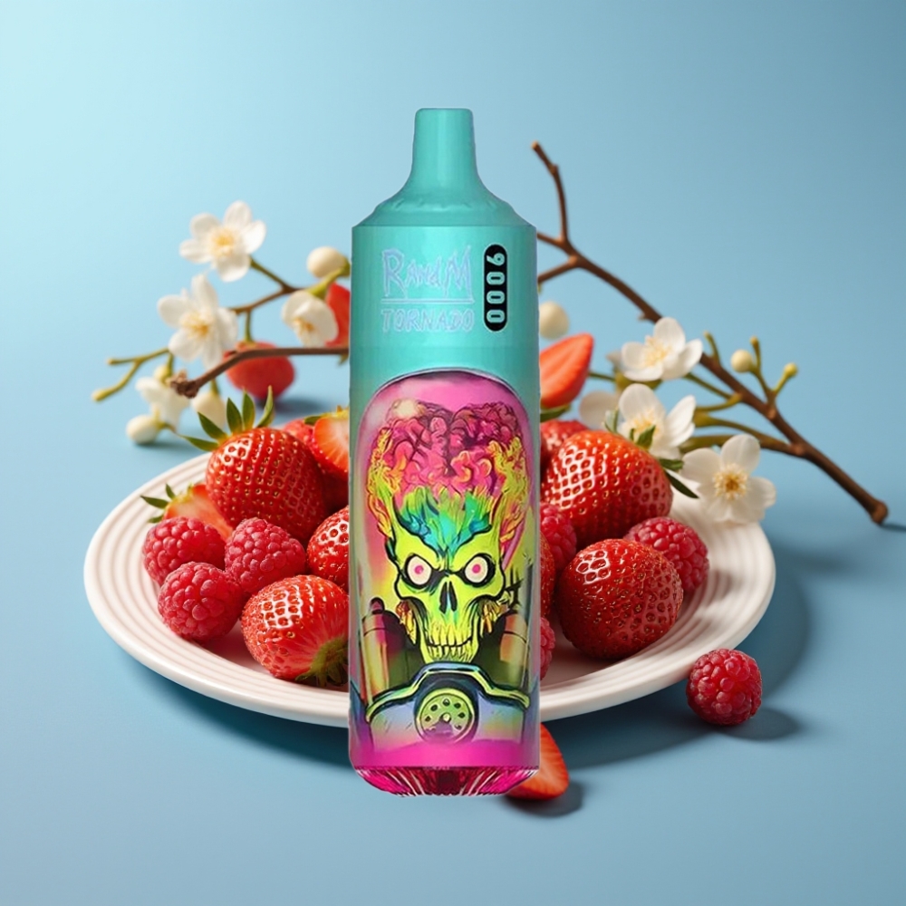 RandM Tornado 9000 Puffs 850mAh 18mL Mesh Coil RGB Strawberry Raspberry