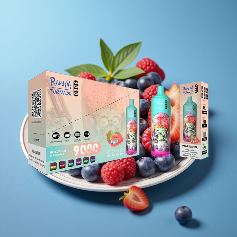 RandM Tornado 9000 Puffs Rechargeable 850mAh 18mL Mesh Coil RGB Display Blue Sour Raspberry