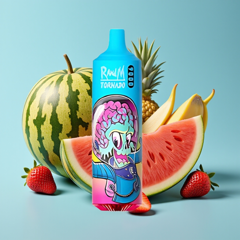 RandM Tornado 9000 Puffs Rechargeable 850mAh 18mL Mesh Coil RGB Display Prime Strawberry Watermelon