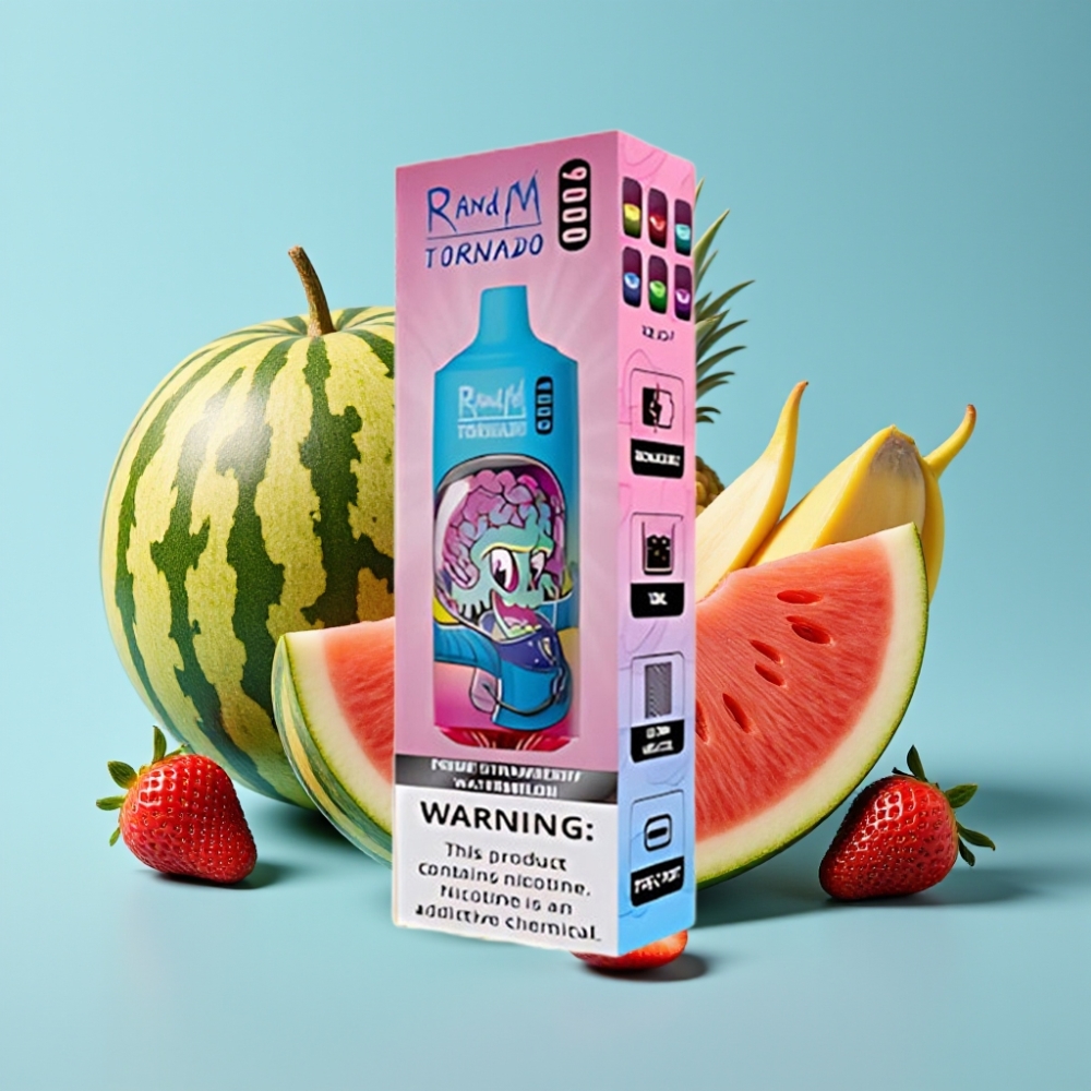 RandM Tornado 9000 Puffs Rechargeable 850mAh 18mL Mesh Coil RGB Display Prime Strawberry Watermelon