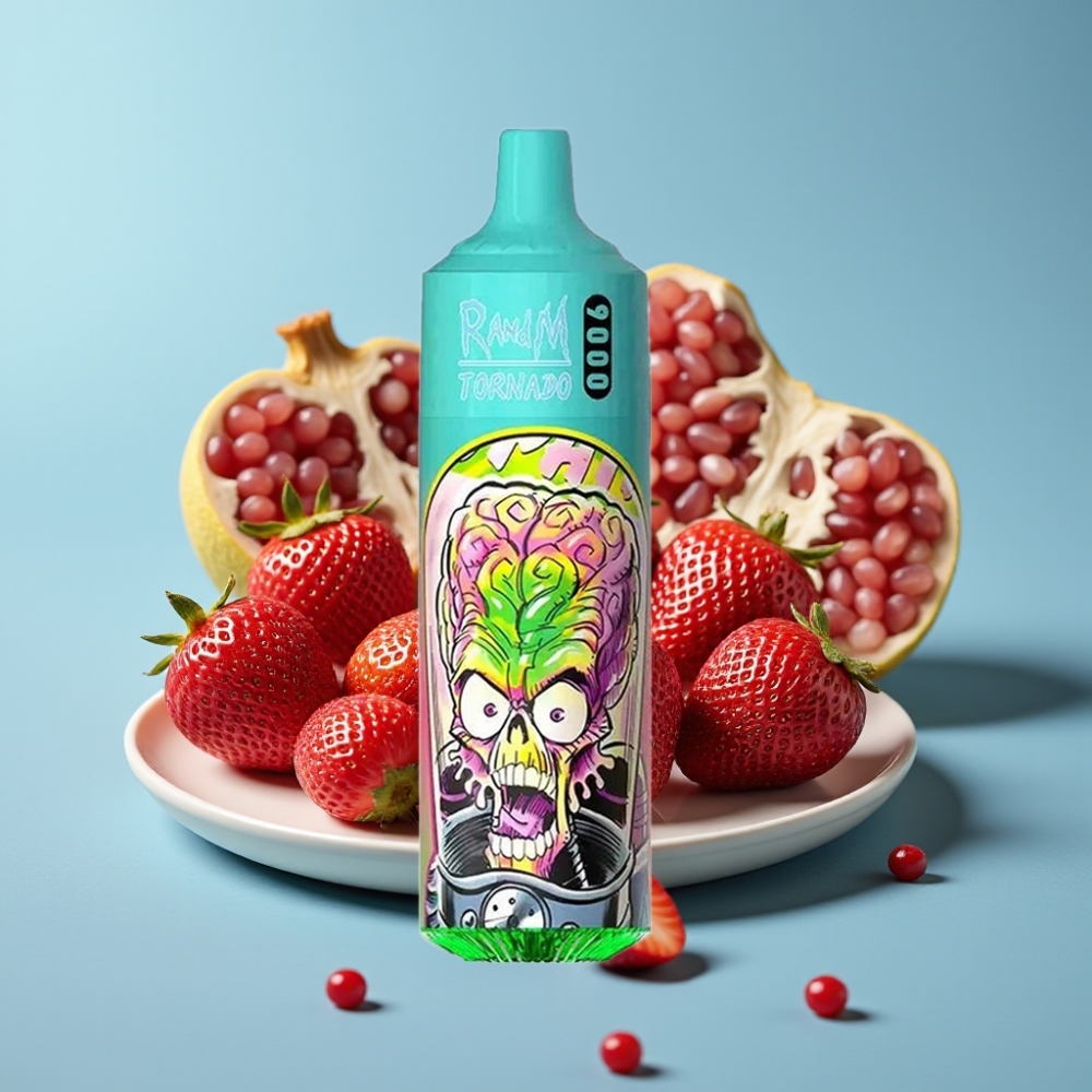 RandM Tornado 9000 Puffs Strawberry Pomegranate Rechargeable 850mAh Mesh Coil RGB Display