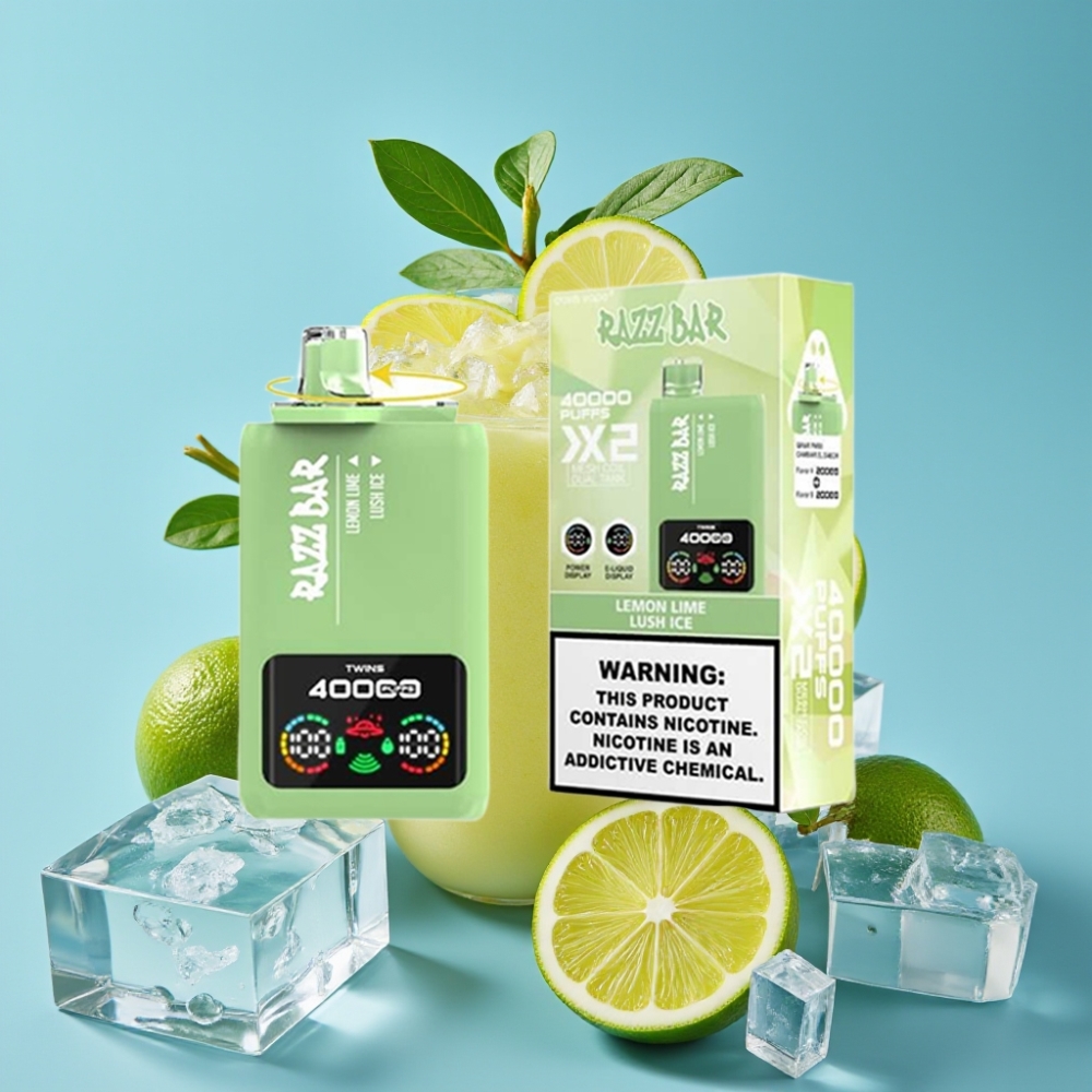 Razz Bar 40000 Puffs Power Screen 1.0Ω×2 Mesh 650mAh Type-C LEMON LIME & LUSH ICE