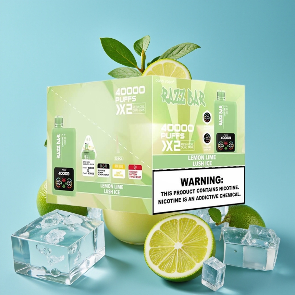 Razz Bar 40000 Puffs Power Screen 1.0Ω×2 Mesh 650mAh Type-C LEMON LIME & LUSH ICE