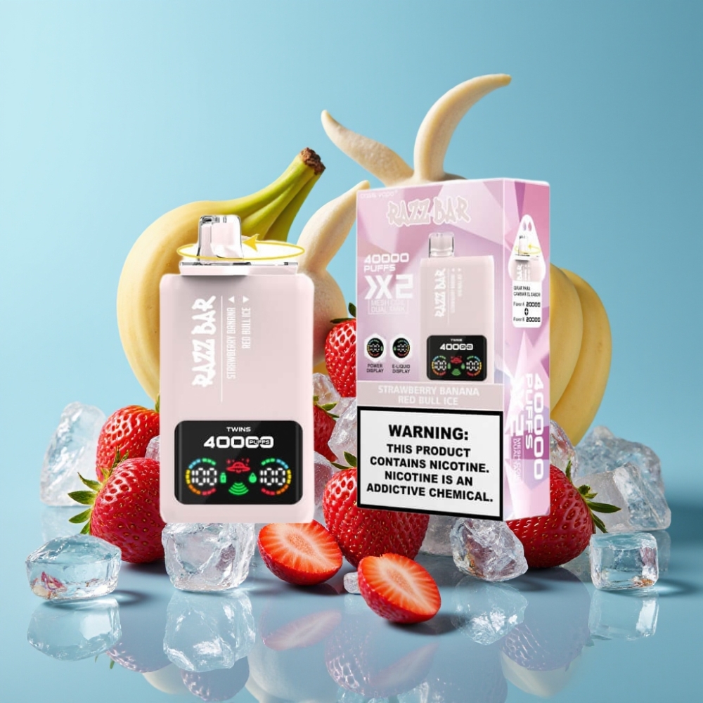 Razz Bar 40000 Puffs Power Screen 1.0Ω×2 Mesh 650mAh Type-C STRAWBERRY BANANA & RED BULL ICE