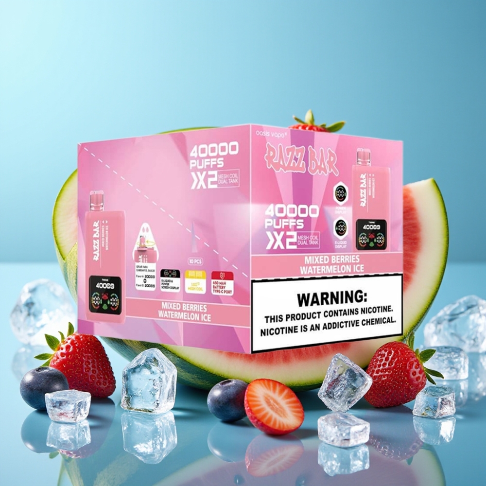 Razz Bar 40000 Puffs Power Screen Dual Mesh 650mAh Mixed Berries & Watermelon Ice