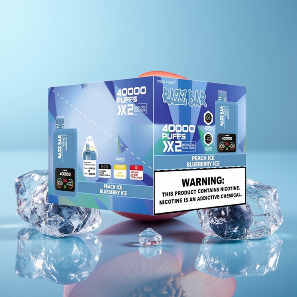 Razz Bar 40000 Puffs Power Screen Dual Mesh 650mAh Peach Ice Blueberry Ice
