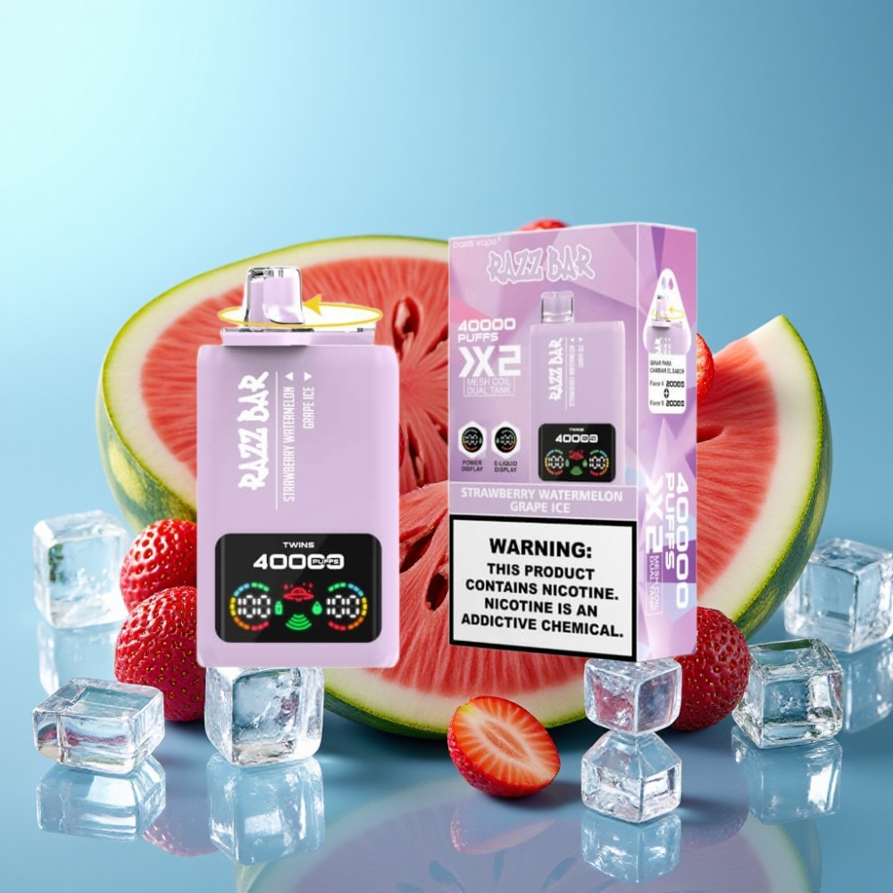 Razz Bar 40000 Puffs Power Screen Dual Mesh 650mAh Type-C Strawberry Watermelon & Grape Ice