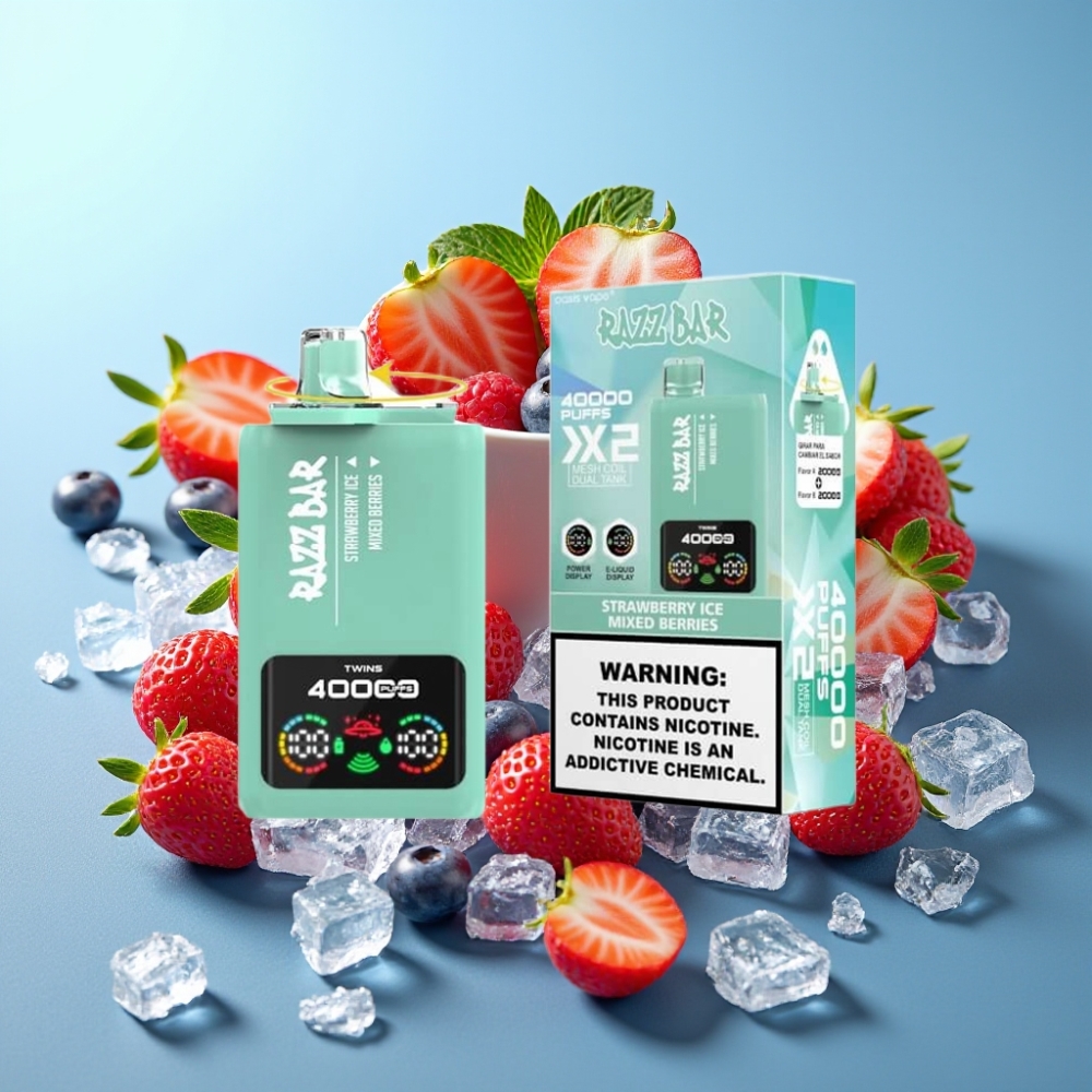 Razz Bar 40000 Puffs Power Screen Dual Mesh Strawberry Ice Mixed Berries
