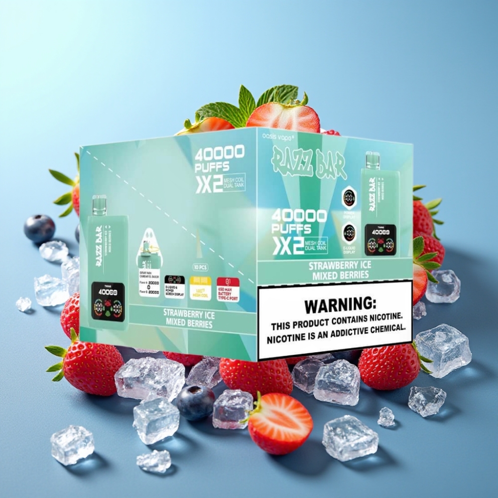Razz Bar 40000 Puffs Power Screen Dual Mesh Strawberry Ice Mixed Berries