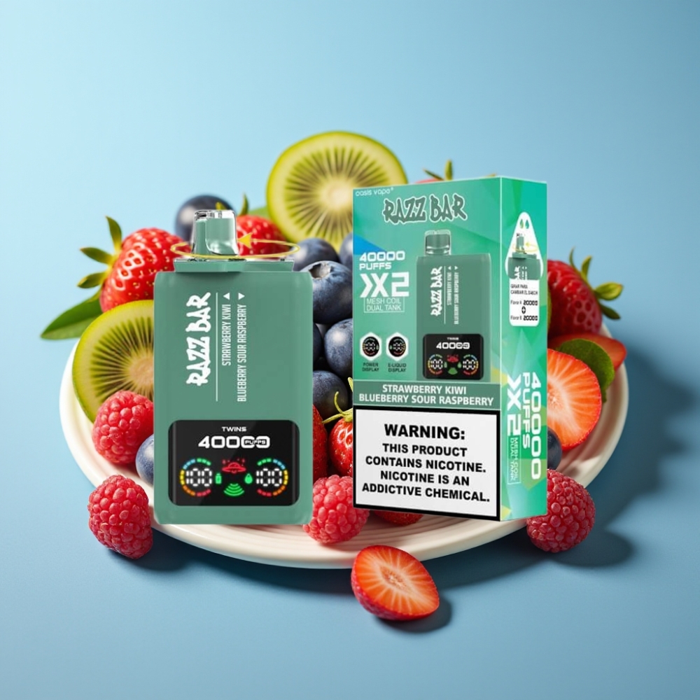 Razz Bar 40000 Puffs Power Screen Mesh Coil 650mAh Type-C STRAWBERRY KIWI & BLUEBERRY SOUR RASPBERRY