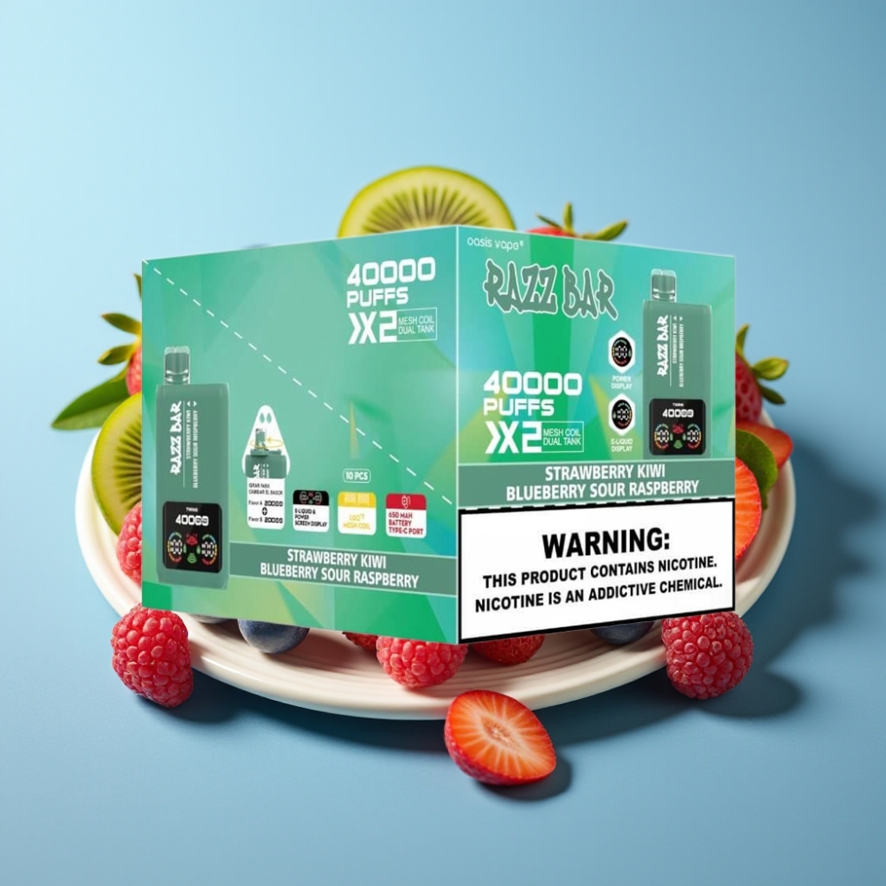 Razz Bar 40000 Puffs Power Screen Mesh Coil 650mAh Type-C STRAWBERRY KIWI & BLUEBERRY SOUR RASPBERRY