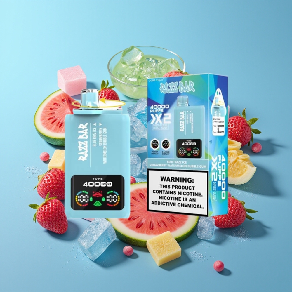 Razz Bar 40000 Puffs Power Screen Mesh Coil BLUE RAZZ ICE-STRAWBERRY WATERMELON BUBBLE GUM