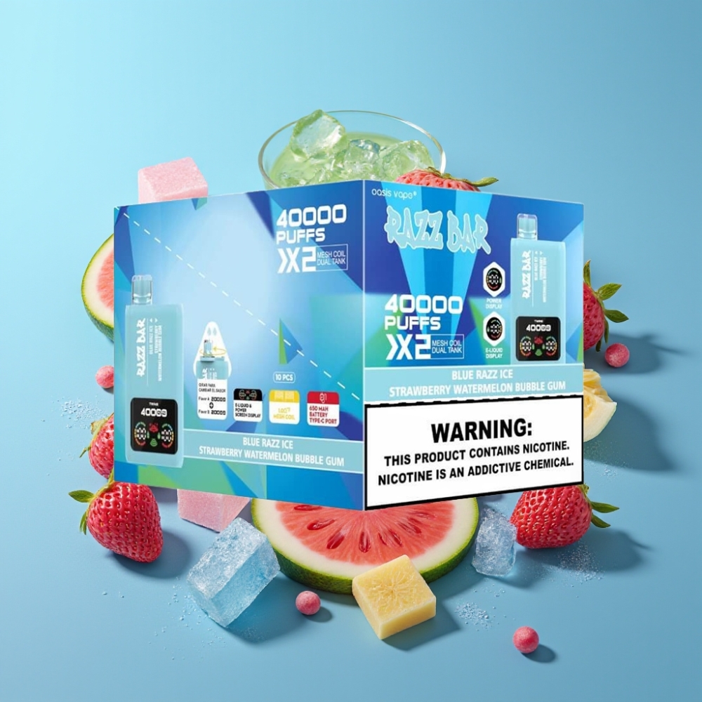 Razz Bar 40000 Puffs Power Screen Mesh Coil BLUE RAZZ ICE-STRAWBERRY WATERMELON BUBBLE GUM