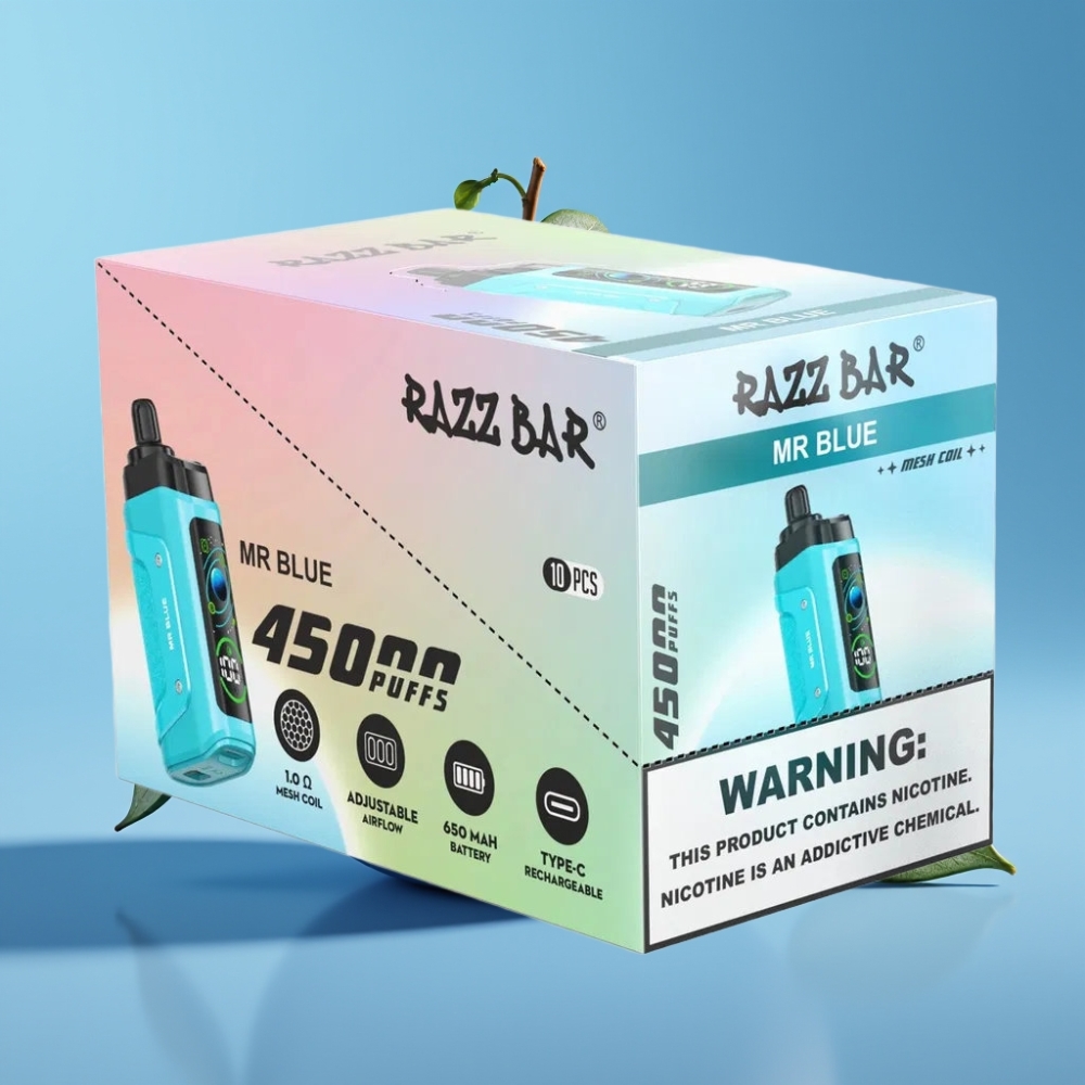 Razz Bar 45000 Puffs 1.0 Ohm Mesh Adjustable Airflow Type-C Rechargeable Mr Blue