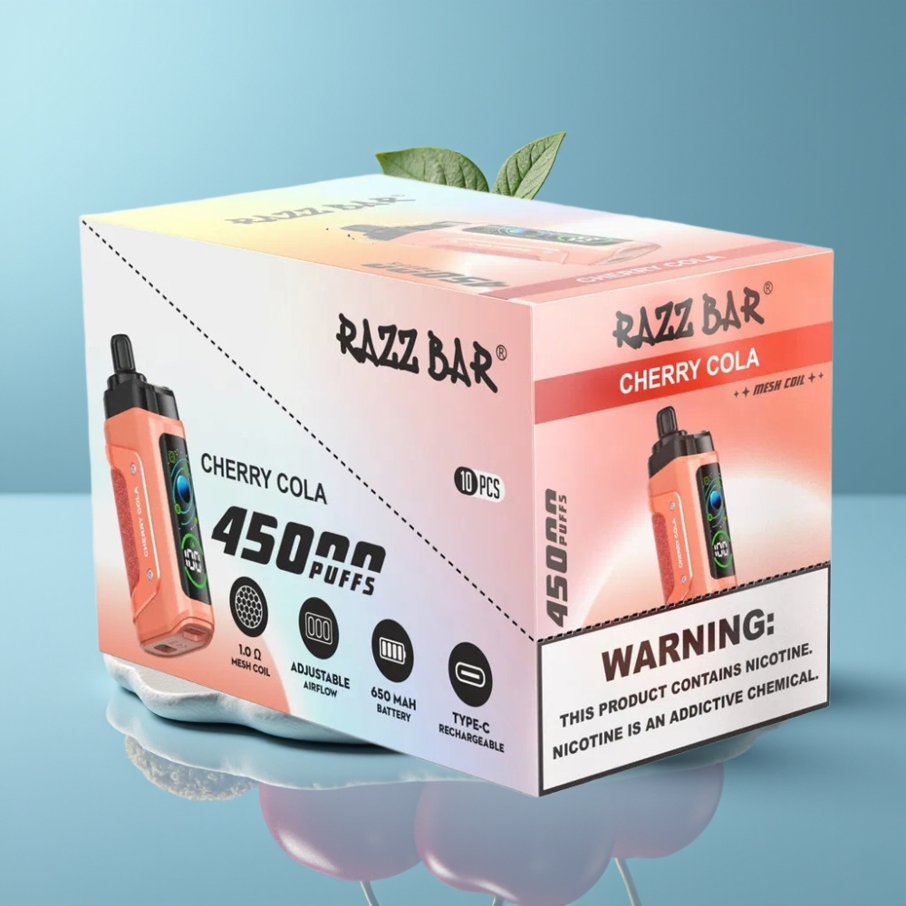 Razz Bar 45000 Puffs Cherry Cola Adjustable Airflow Type-C Rechargeable Disposable Vape