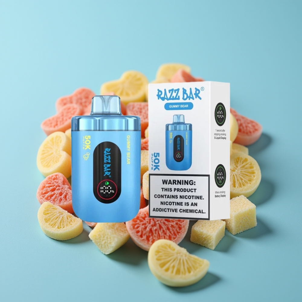 Razz Bar 50K Puffs 1.0 Ohm Mesh 650mAh Type-C 2% Nic Gummy Bear Disposable Vape