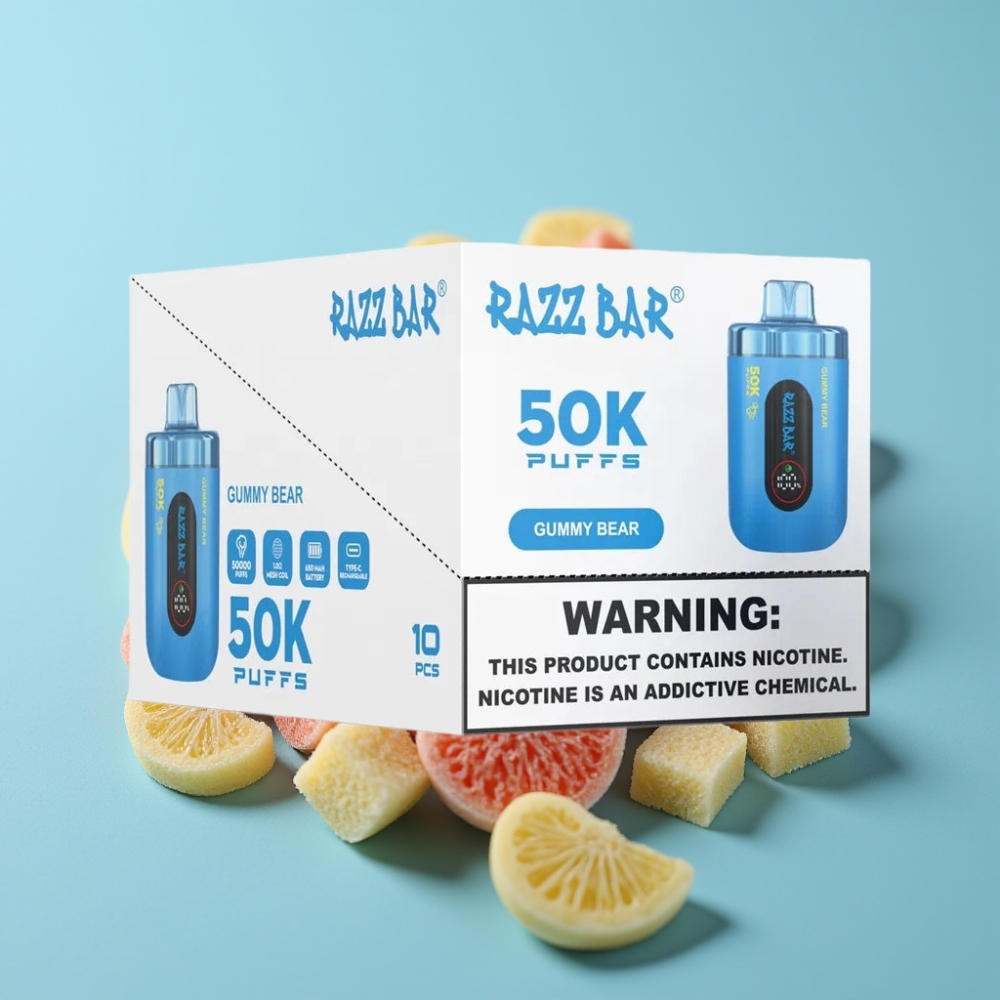 Razz Bar 50K Puffs 1.0 Ohm Mesh 650mAh Type-C 2% Nic Gummy Bear Disposable Vape