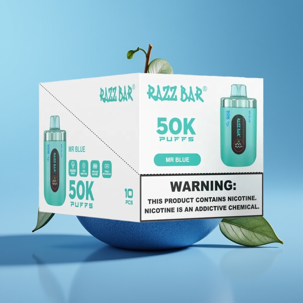 Razz Bar 50K Puffs 1.0 Ohm Mesh 650mAh Type-C Mr Blue vape Canada wholesale
