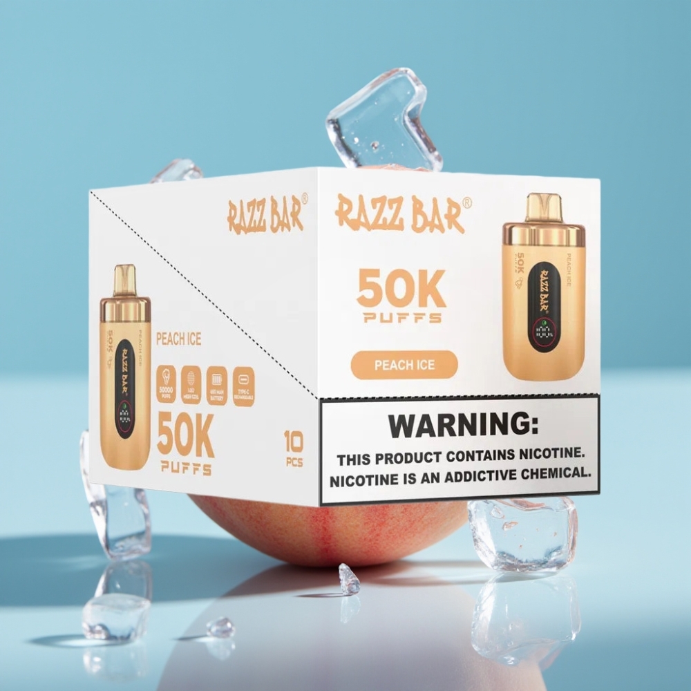 Razz Bar 50K Puffs 1.0 Ohm Mesh 650mAh Type-C Peach Ice vape Canada wholesale