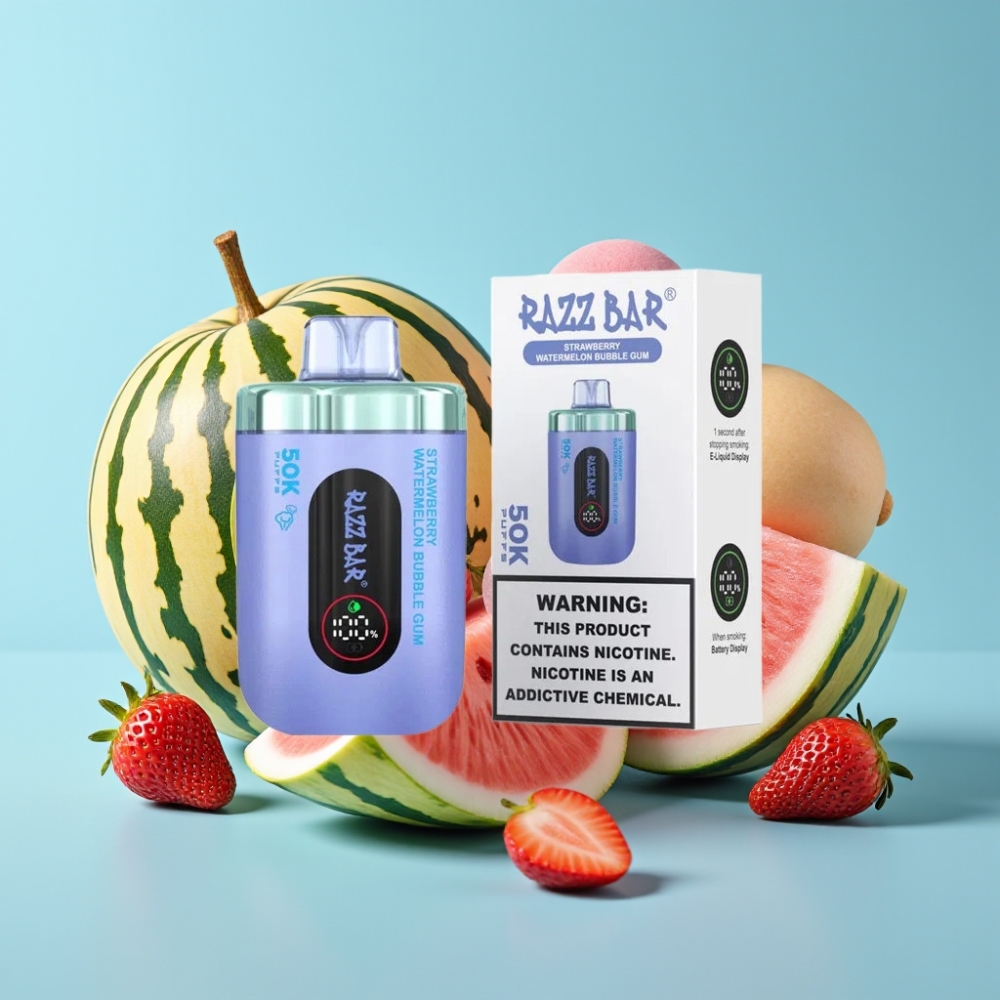 Razz Bar 50K Puffs 650mAh Type-C 2% Nicotine Strawberry Watermelon Bubble Gum