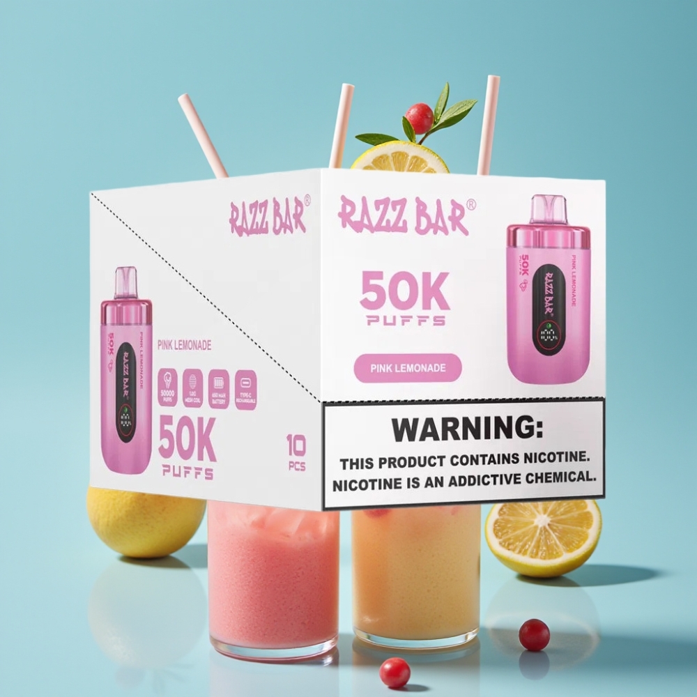 Razz Bar 50K Puffs Pink Lemonade 1.0 Ohm Mesh 650mAh Type-C 2% Nicotine